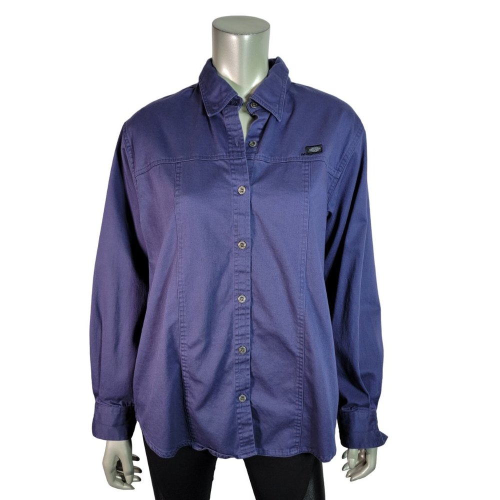 Harley Davidson Heavy Shirt Size L Collared Button Down Long Sleeve Purple